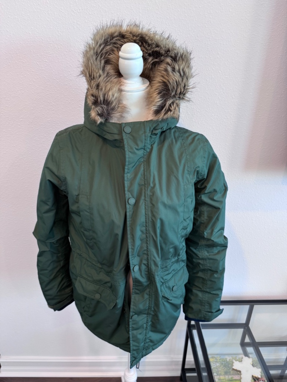 LANDS END Woman’s Down Green Parka w/Hood  Size XXL 12-14 - Picture 5 of 16